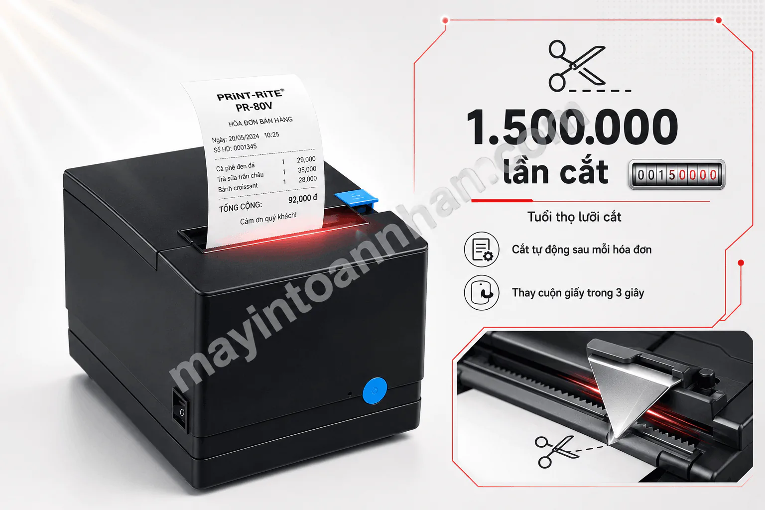 Máy in hóa đơn Print-Rite PR-80V 80mm USB+LAN, cắt tự động