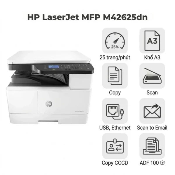 Máy in HP LaserJet MFP M42625dn – Đa Năng A3, In 2 Mặt Tự Động, Mực Tách Drum Tiết Kiệm