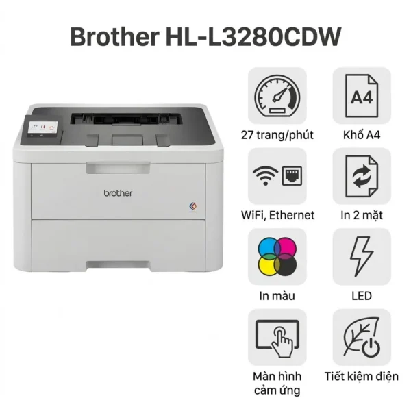 Máy in Brother HL-L3280CDW – Máy in laser màu 27 trang/phút, in 2 mặt tự động, WiFi băng tần kép
