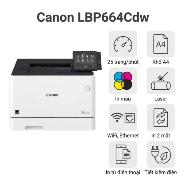 Máy in Canon LBP664Cdw – Máy In Laser Màu 25 Trang/Phút, In 2 Mặt, WiFi, Bảo Hành 12 Tháng