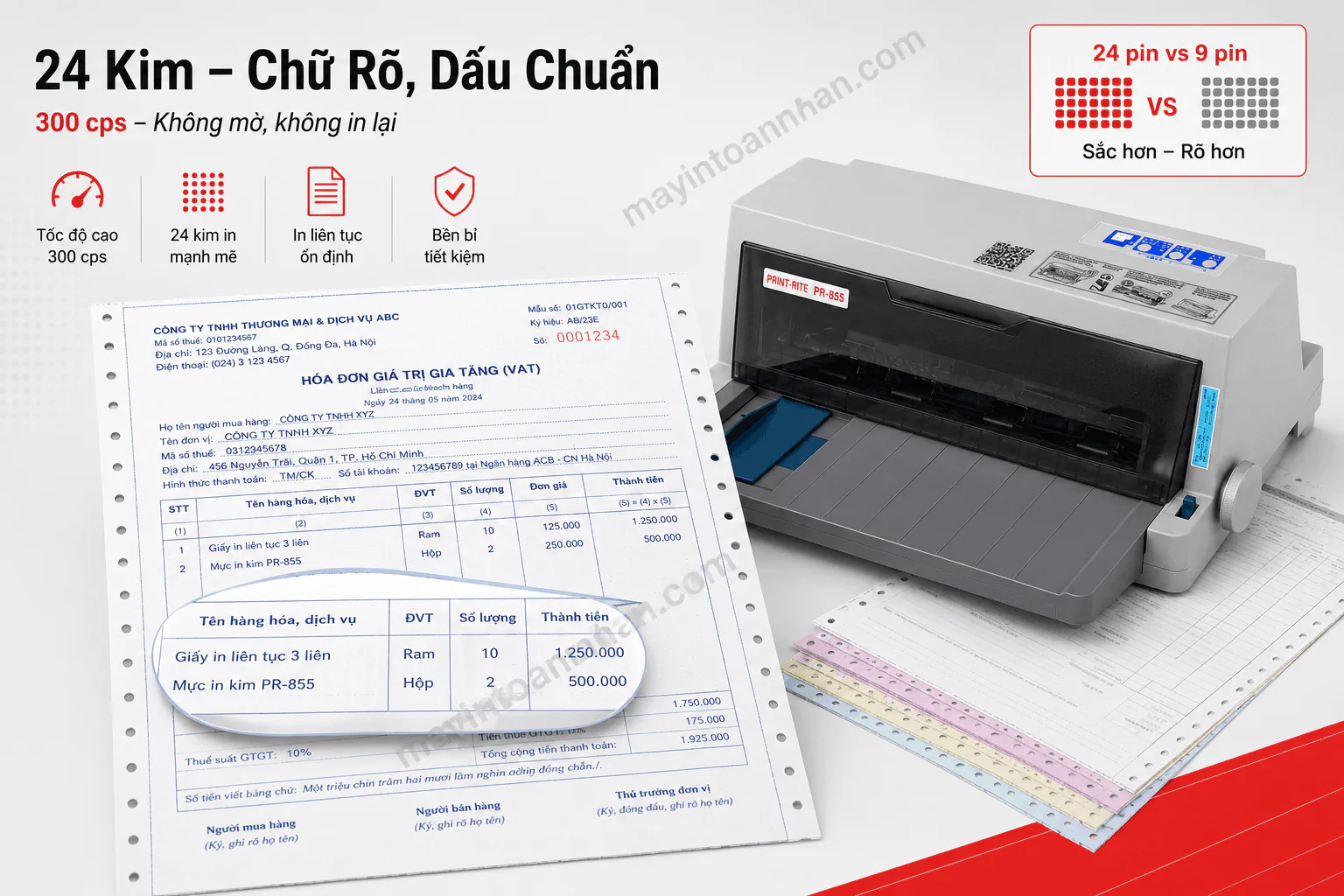 Máy in kim Print-Rite PR-855 – 24 kim, 85 cột, 300 cps, BH 24 tháng