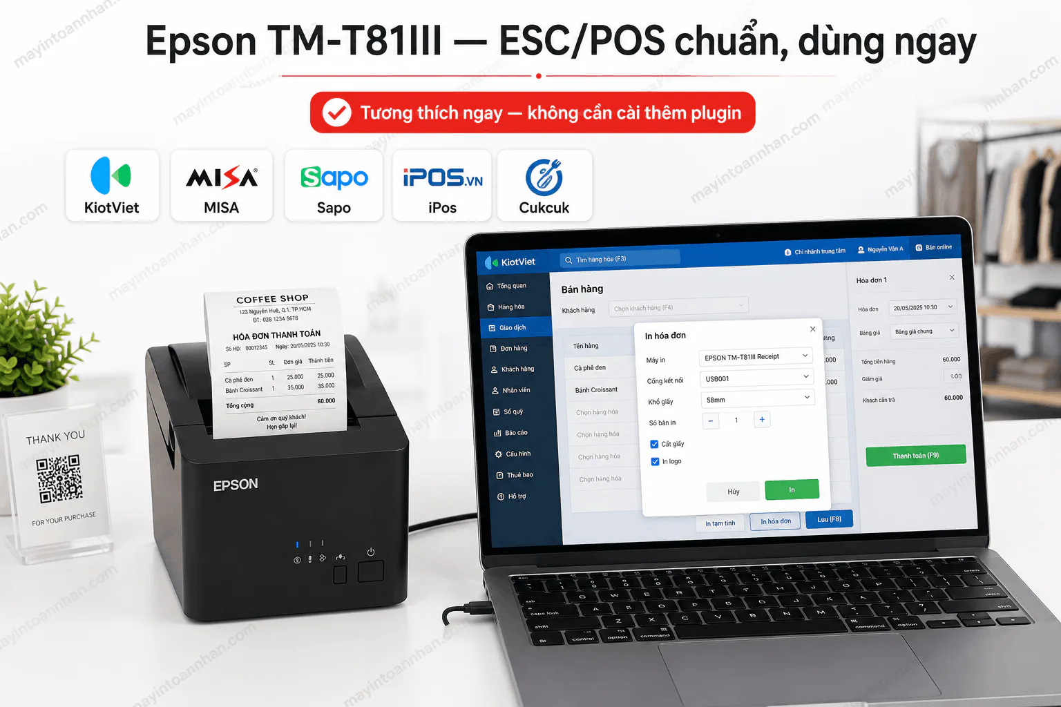 Máy in hoá đơn Epson TM-T81III (USB, RS232)