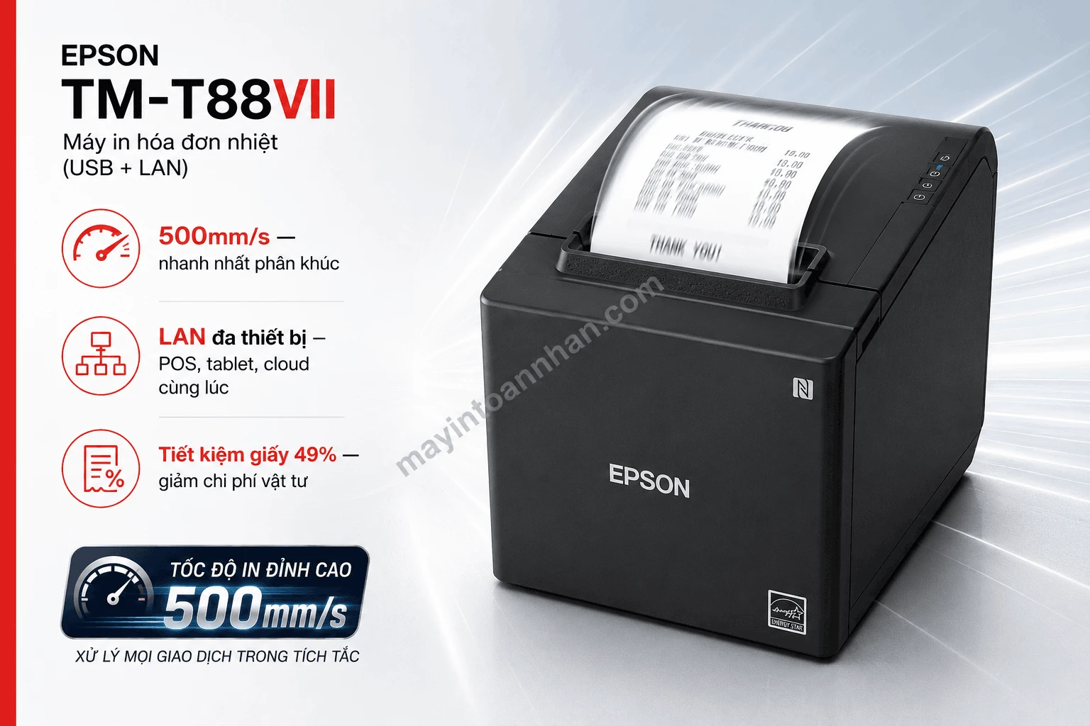 Máy in hoá đơn Epson TM-T82IV (USB, Lan, RS232)