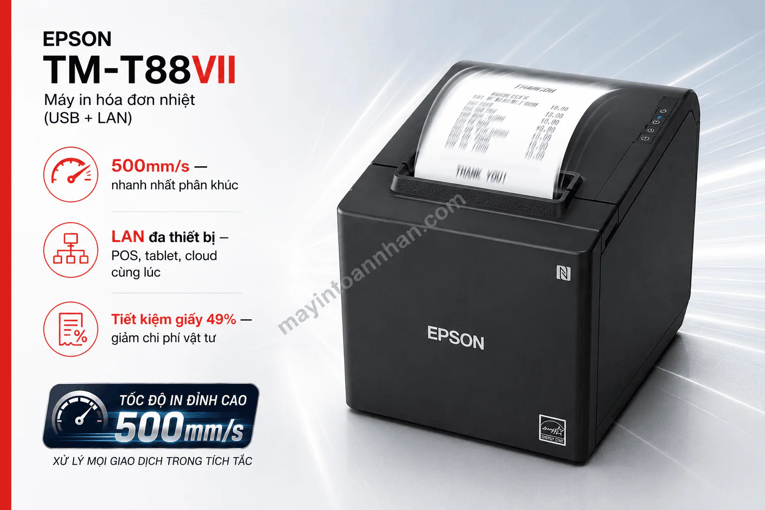 Máy in hoá đơn Epson TM-T82IV (USB, Lan, RS232)
