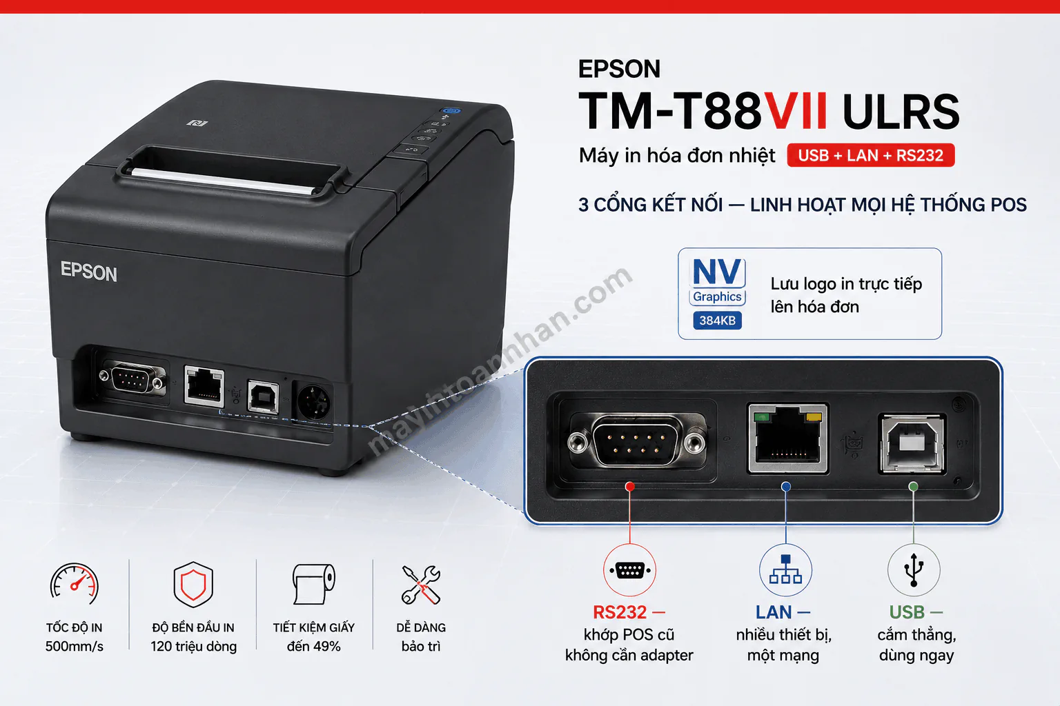 Máy in hoá đơn Epson TM-T88VII (USB, Lan, RS232)