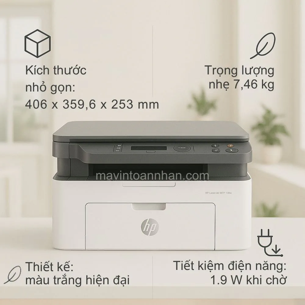 Thiết Kế Compact và Tiết Kiệm Năng Lượng HP LaserJet MFP 136w