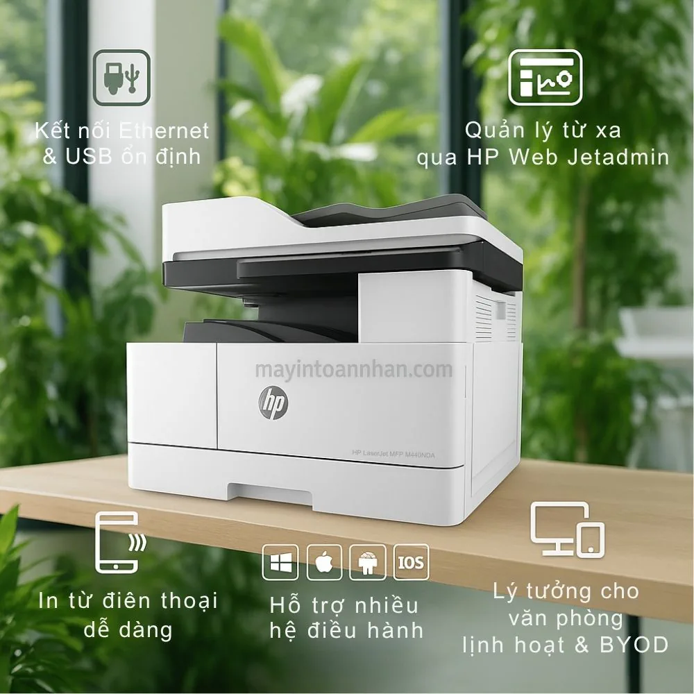 Kết Nối Và Quản Lý Thông Minh HP LaserJet MFP M440NDA Khổ A3