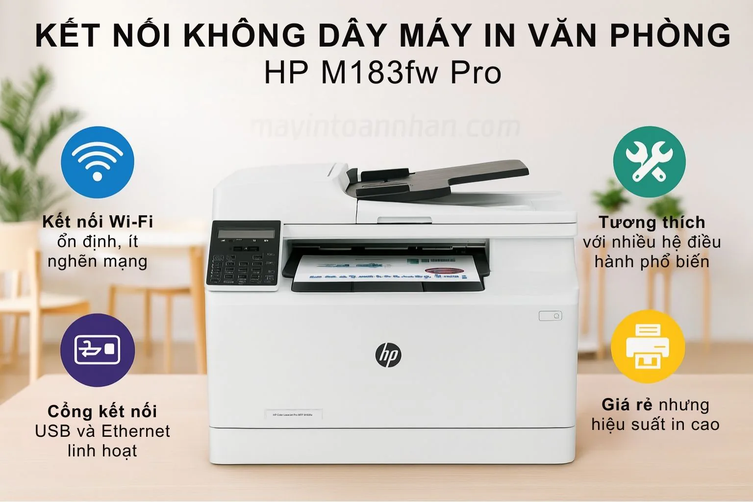 Kết Nối Không Dây Máy In Văn phòng HP M183fw Pro