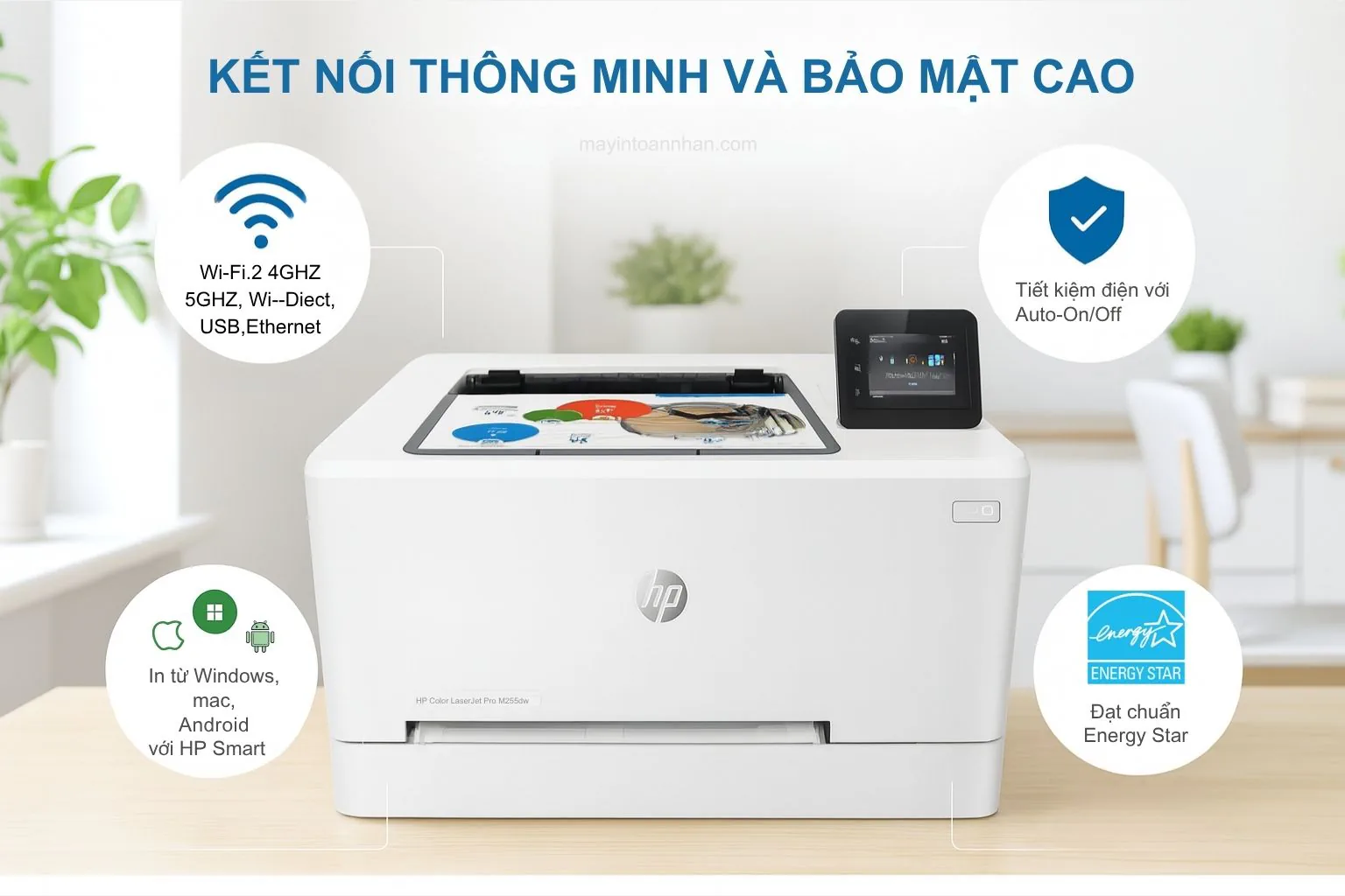 Kết nối thông minh và bảo mật cao HP M255dw
