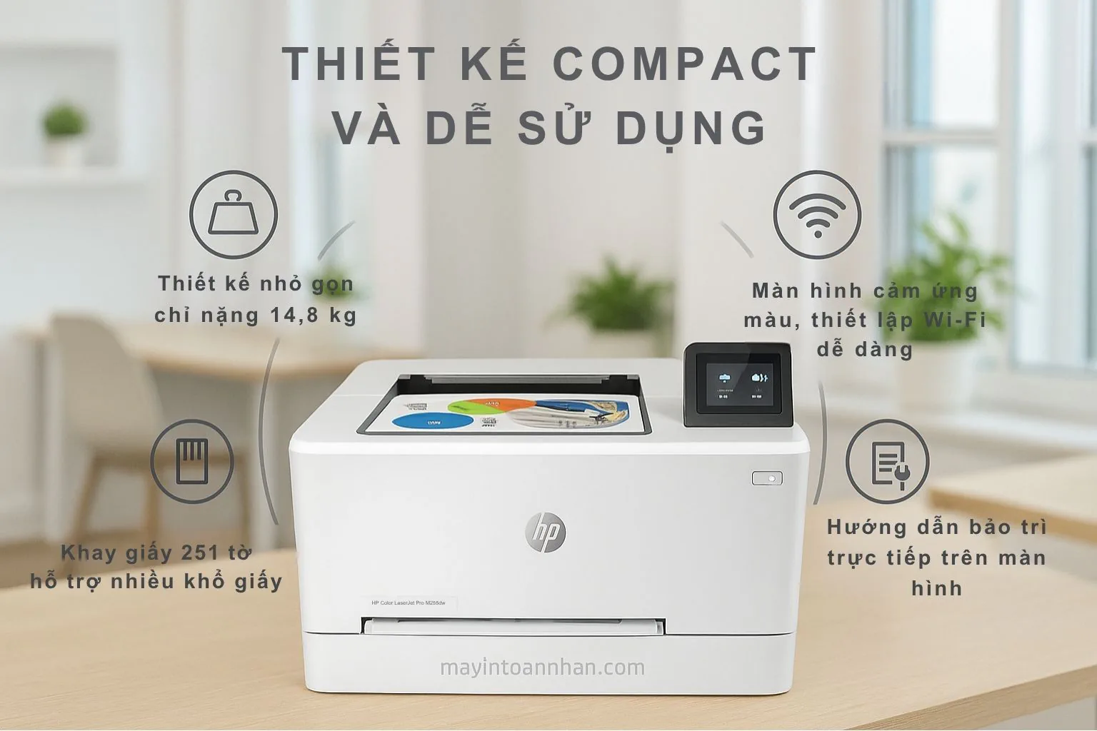 Thiết kế compact và dễ sử dụng máy HP M255dw